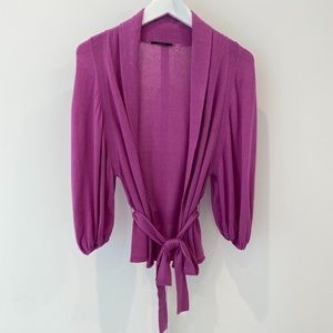 ELIE TAHARI PINK SILK CASHMERE BELTED CARDIGAN S/P